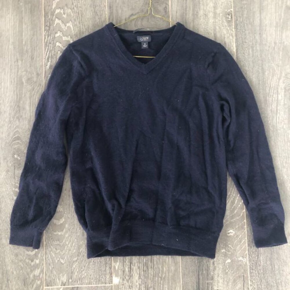 J Crew Navy Blue V Neck Merino Wool Sweater Size Small
